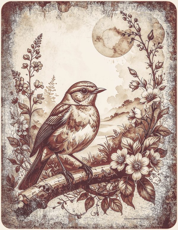 Robin Vintage Junk Journal: 60 Grungy Monochrome Papers, Ink Saver Antique Bird Scrapbook Printable — image 13