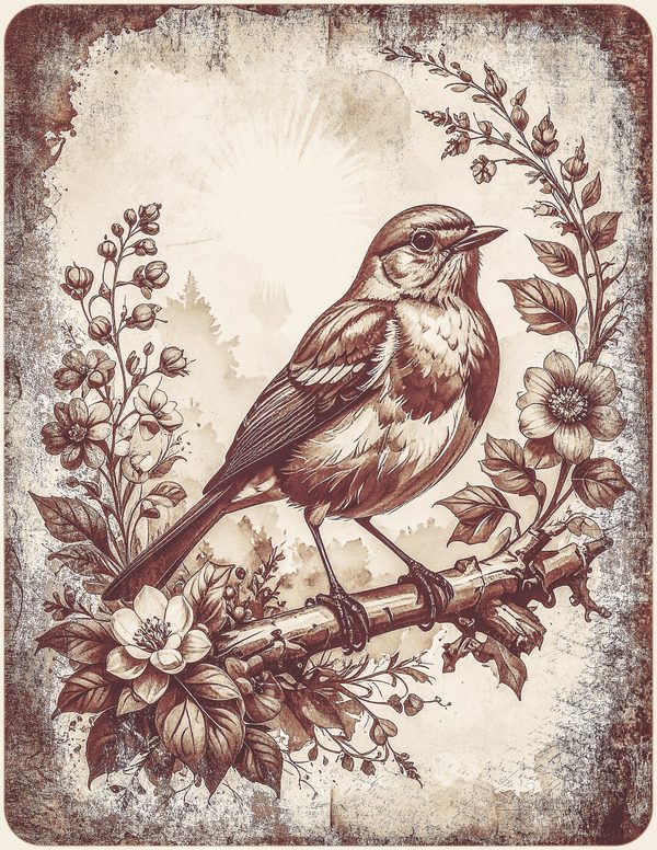 Robin Vintage Junk Journal: 60 Grungy Monochrome Papers, Ink Saver Antique Bird Scrapbook Printable — image 15