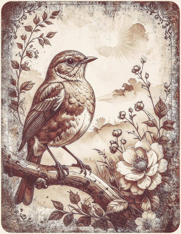 Robin Vintage Junk Journal: 60 Grungy Monochrome Papers, Ink Saver Antique Bird Scrapbook Printable — image 16