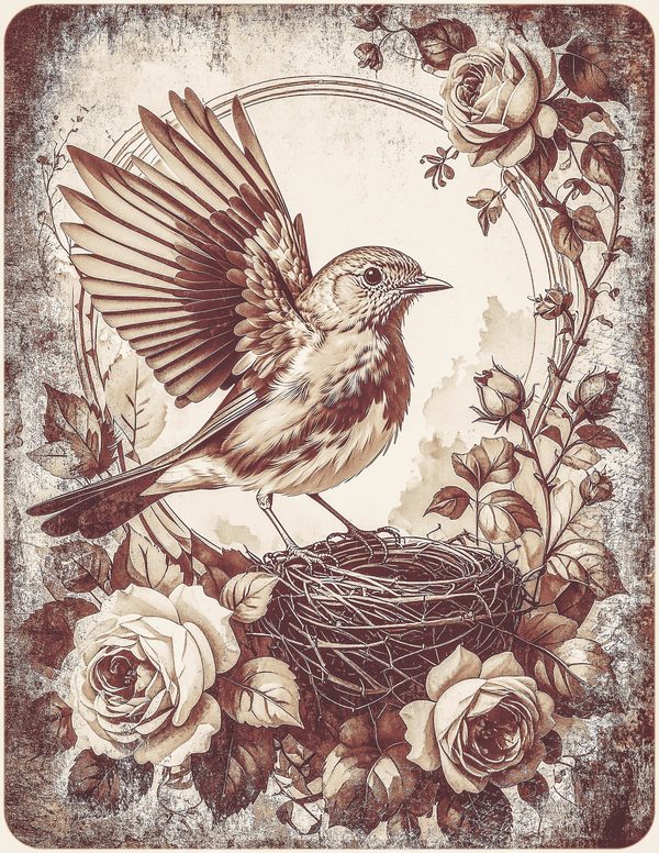 Robin Vintage Junk Journal: 60 Grungy Monochrome Papers, Ink Saver Antique Bird Scrapbook Printable — image 17