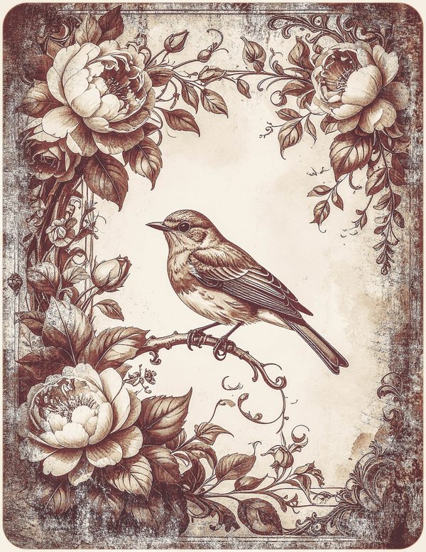 Robin Vintage Junk Journal: 60 Grungy Monochrome Papers, Ink Saver Antique Bird Scrapbook Printable — image 18