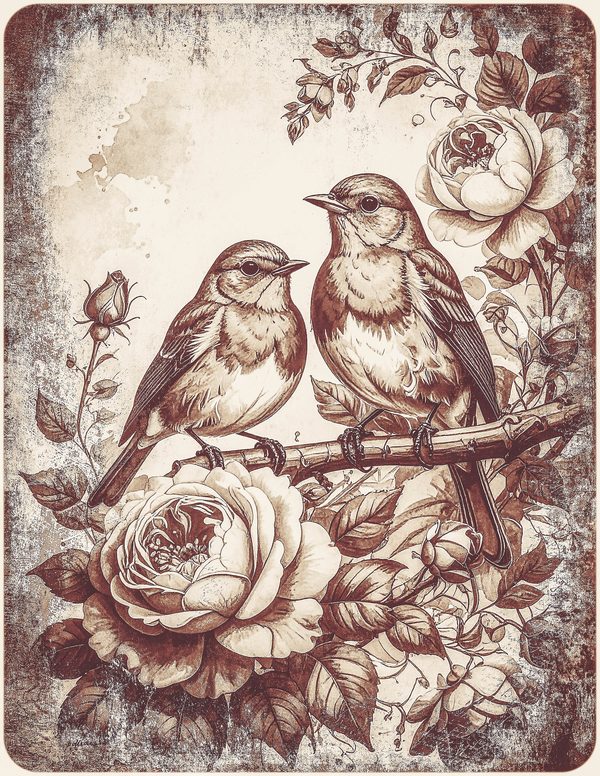 Robin Vintage Junk Journal: 60 Grungy Monochrome Papers, Ink Saver Antique Bird Scrapbook Printable — image 21