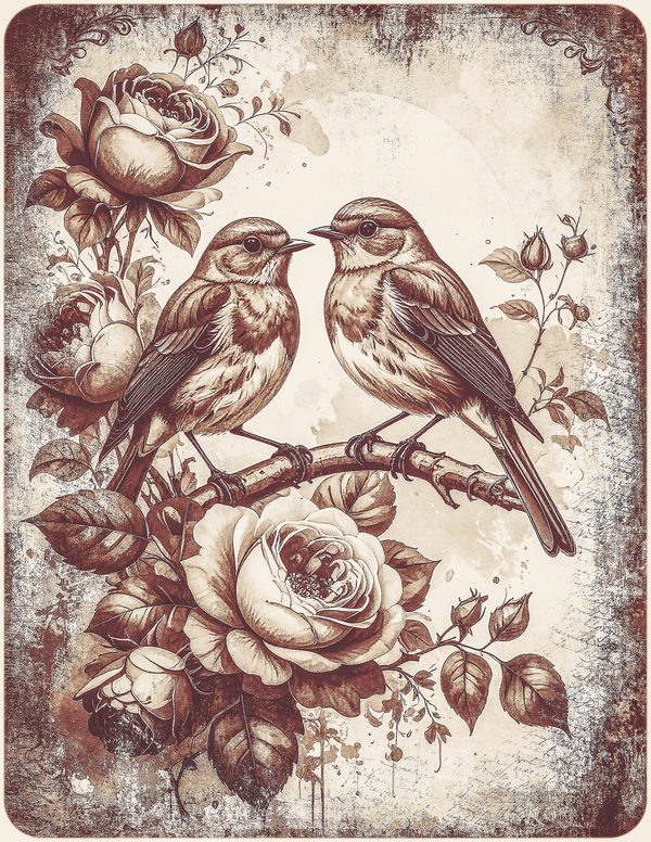 Robin Vintage Junk Journal: 60 Grungy Monochrome Papers, Ink Saver Antique Bird Scrapbook Printable — image 23