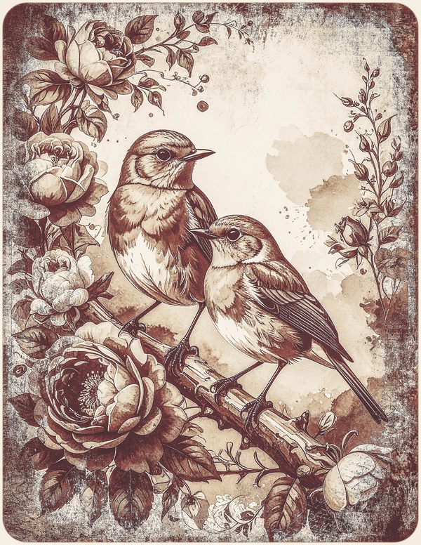 Robin Vintage Junk Journal: 60 Grungy Monochrome Papers, Ink Saver Antique Bird Scrapbook Printable — image 24