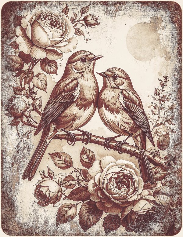 Robin Vintage Junk Journal: 60 Grungy Monochrome Papers, Ink Saver Antique Bird Scrapbook Printable — image 25