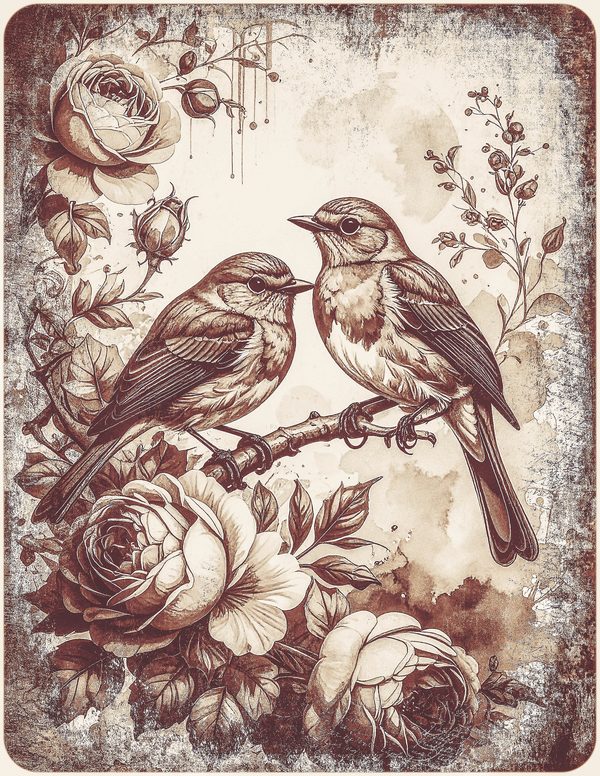 Robin Vintage Junk Journal: 60 Grungy Monochrome Papers, Ink Saver Antique Bird Scrapbook Printable — image 26