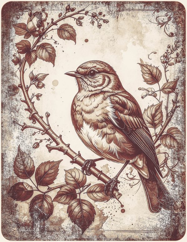 Robin Vintage Junk Journal: 60 Grungy Monochrome Papers, Ink Saver Antique Bird Scrapbook Printable — image 27