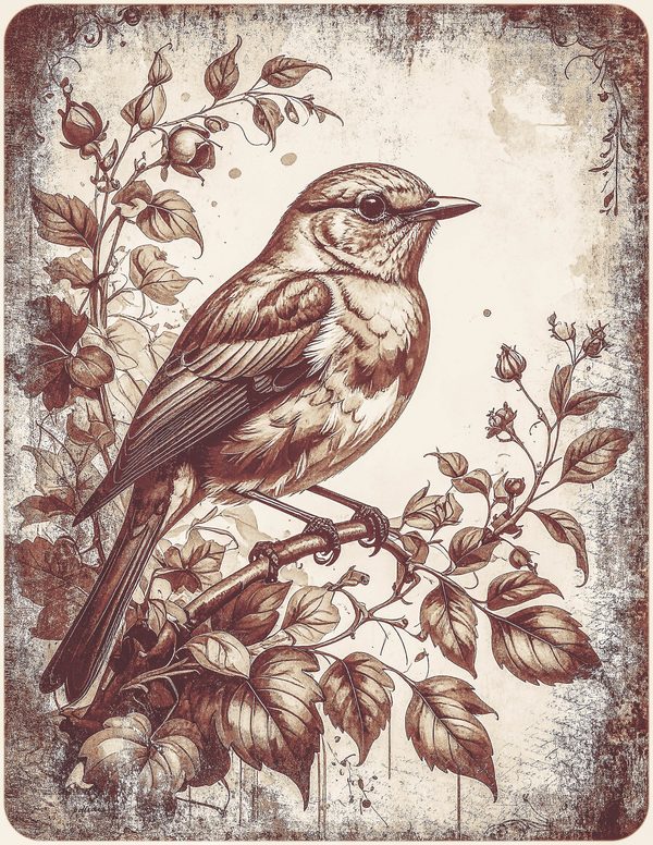 Robin Vintage Junk Journal: 60 Grungy Monochrome Papers, Ink Saver Antique Bird Scrapbook Printable — image 28