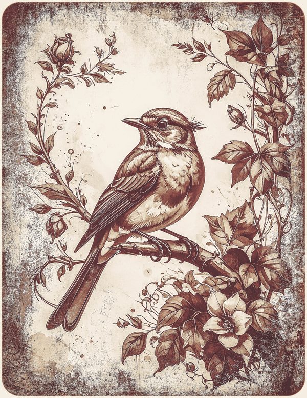 Robin Vintage Junk Journal: 60 Grungy Monochrome Papers, Ink Saver Antique Bird Scrapbook Printable — image 29