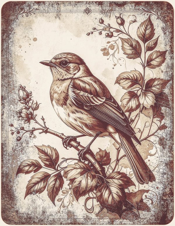 Robin Vintage Junk Journal: 60 Grungy Monochrome Papers, Ink Saver Antique Bird Scrapbook Printable — image 30