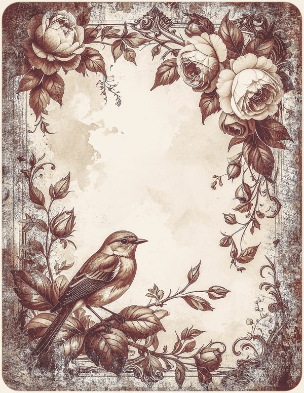 Robin Vintage Junk Journal: 60 Grungy Monochrome Papers, Ink Saver Antique Bird Scrapbook Printable — image 41