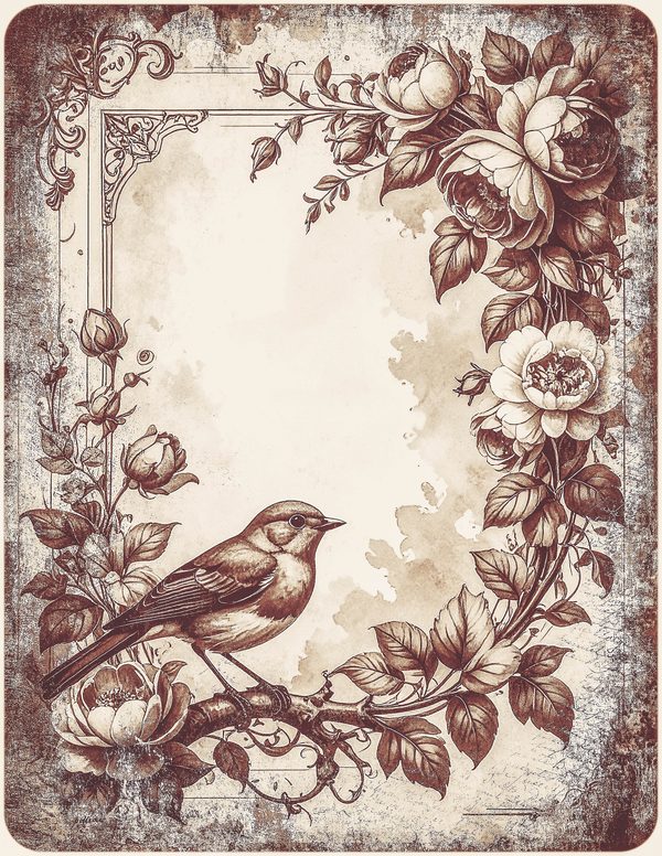 Robin Vintage Junk Journal: 60 Grungy Monochrome Papers, Ink Saver Antique Bird Scrapbook Printable — image 47