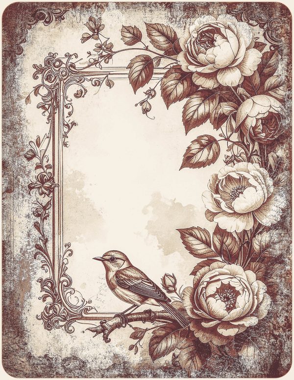 Robin Vintage Junk Journal: 60 Grungy Monochrome Papers, Ink Saver Antique Bird Scrapbook Printable — image 50