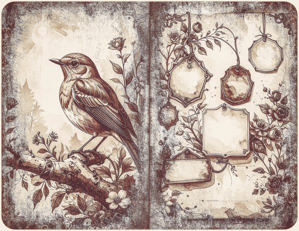 Robin Vintage Junk Journal: 60 Grungy Monochrome Papers, Ink Saver Antique Bird Scrapbook Printable — image 2