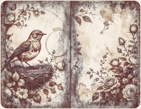 Robin Vintage Junk Journal: 60 Grungy Monochrome Papers, Ink Saver Antique Bird Scrapbook Printable — image 3