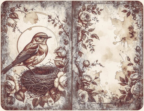 Robin Vintage Junk Journal: 60 Grungy Monochrome Papers, Ink Saver Antique Bird Scrapbook Printable — image 4