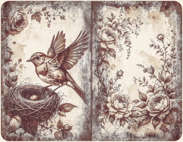 Robin Vintage Junk Journal: 60 Grungy Monochrome Papers, Ink Saver Antique Bird Scrapbook Printable — image 5