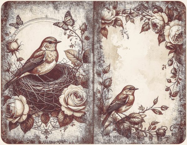 Robin Vintage Junk Journal: 60 Grungy Monochrome Papers, Ink Saver Antique Bird Scrapbook Printable — image 6