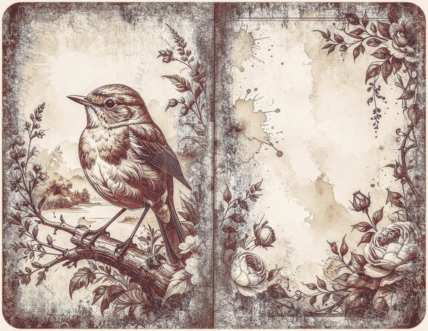 Robin Vintage Junk Journal: 60 Grungy Monochrome Papers, Ink Saver Antique Bird Scrapbook Printable — image 7