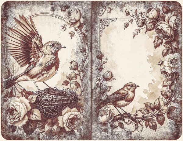 Robin Vintage Junk Journal: 60 Grungy Monochrome Papers, Ink Saver Antique Bird Scrapbook Printable — image 9