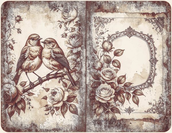 Robin Vintage Junk Journal: 60 Grungy Monochrome Papers, Ink Saver Antique Bird Scrapbook Printable — image 11