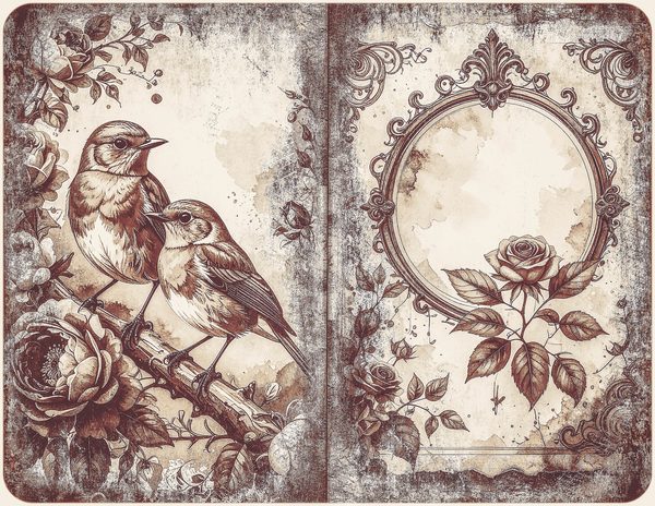 Robin Vintage Junk Journal: 60 Grungy Monochrome Papers, Ink Saver Antique Bird Scrapbook Printable — image 12
