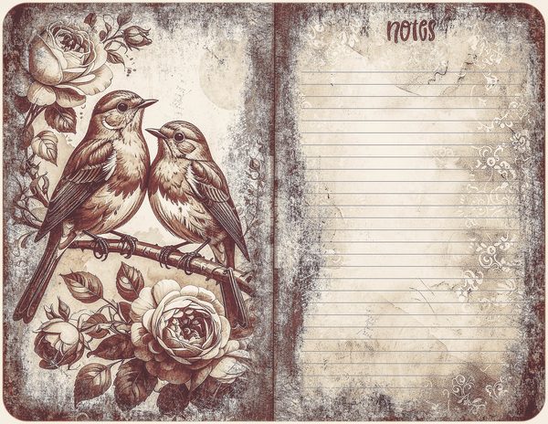 Robin Vintage Junk Journal: 60 Grungy Monochrome Papers, Ink Saver Antique Bird Scrapbook Printable — image 13