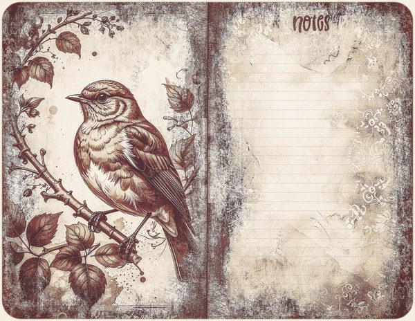 Robin Vintage Junk Journal: 60 Grungy Monochrome Papers, Ink Saver Antique Bird Scrapbook Printable — image 14