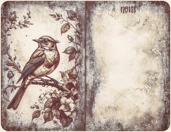 Robin Vintage Junk Journal: 60 Grungy Monochrome Papers, Ink Saver Antique Bird Scrapbook Printable — image 15
