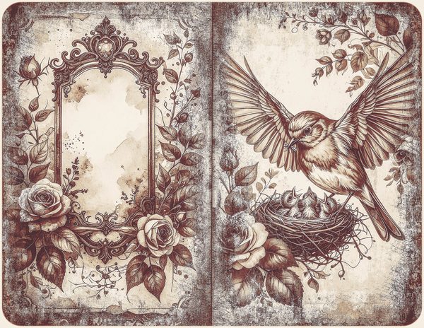 Robin Vintage Junk Journal: 60 Grungy Monochrome Papers, Ink Saver Antique Bird Scrapbook Printable — image 16