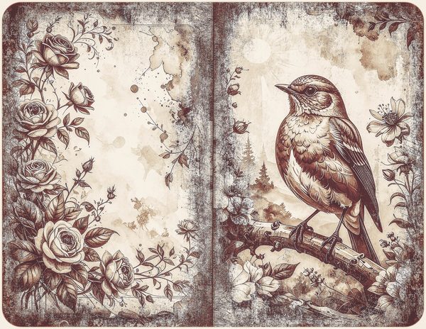 Robin Vintage Junk Journal: 60 Grungy Monochrome Papers, Ink Saver Antique Bird Scrapbook Printable — image 17