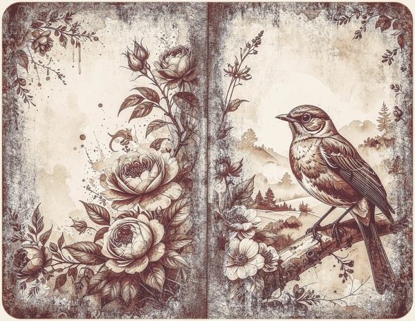 Robin Vintage Junk Journal: 60 Grungy Monochrome Papers, Ink Saver Antique Bird Scrapbook Printable — image 18