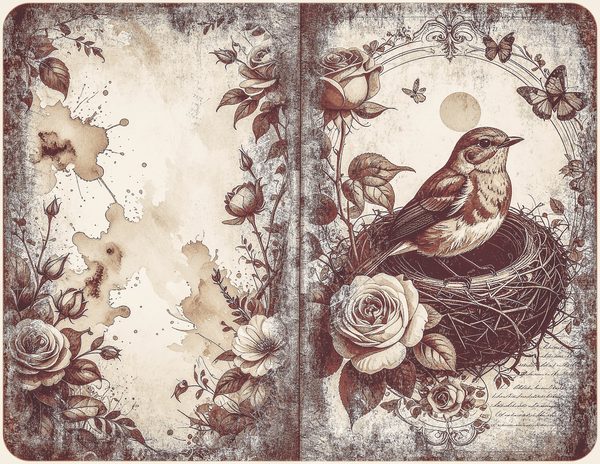 Robin Vintage Junk Journal: 60 Grungy Monochrome Papers, Ink Saver Antique Bird Scrapbook Printable — image 19