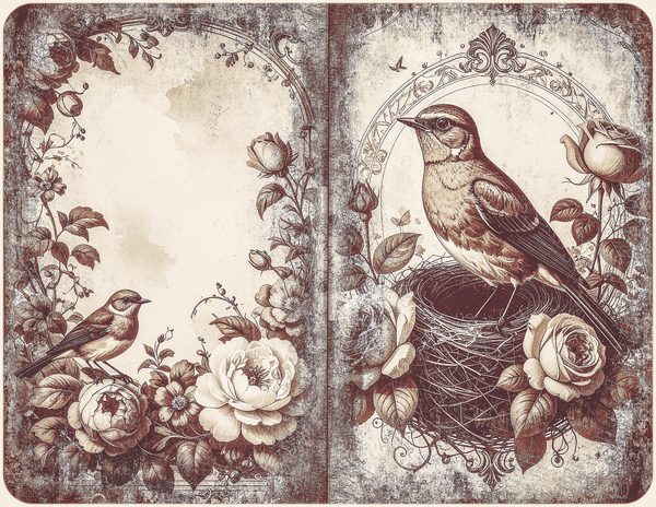 Robin Vintage Junk Journal: 60 Grungy Monochrome Papers, Ink Saver Antique Bird Scrapbook Printable — image 20