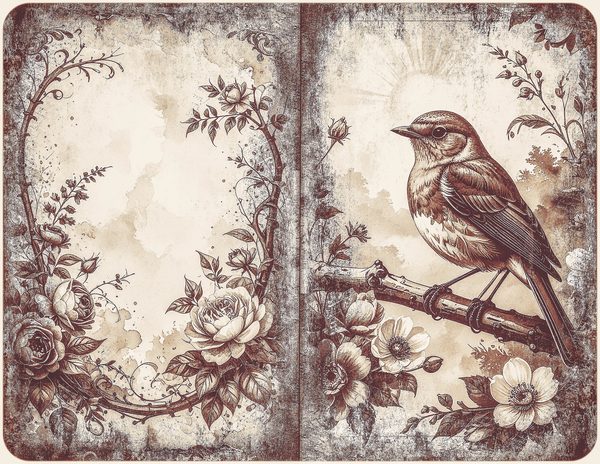 Robin Vintage Junk Journal: 60 Grungy Monochrome Papers, Ink Saver Antique Bird Scrapbook Printable — image 21