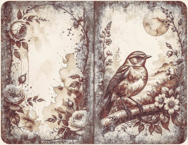 Robin Vintage Junk Journal: 60 Grungy Monochrome Papers, Ink Saver Antique Bird Scrapbook Printable — image 22