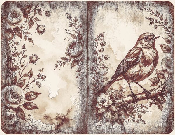 Robin Vintage Junk Journal: 60 Grungy Monochrome Papers, Ink Saver Antique Bird Scrapbook Printable — image 23