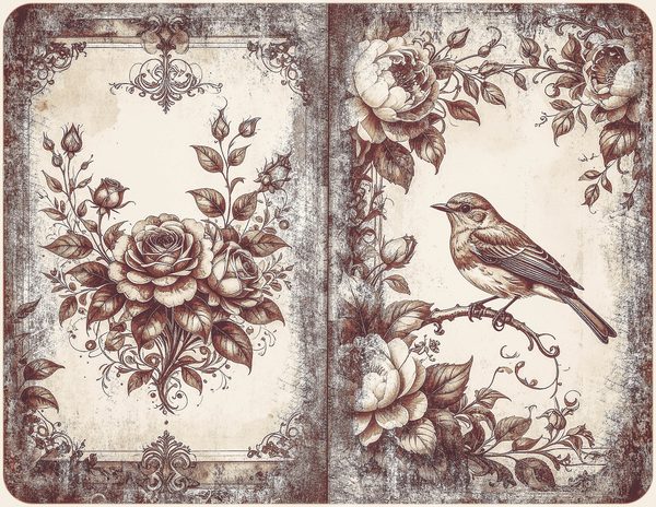 Robin Vintage Junk Journal: 60 Grungy Monochrome Papers, Ink Saver Antique Bird Scrapbook Printable — image 24