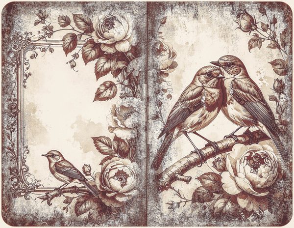 Robin Vintage Junk Journal: 60 Grungy Monochrome Papers, Ink Saver Antique Bird Scrapbook Printable — image 25