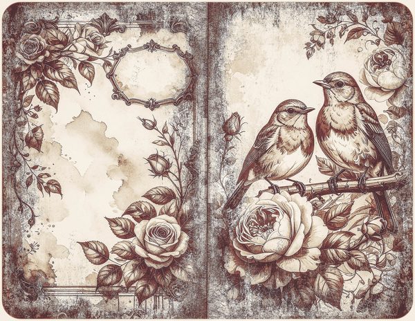 Robin Vintage Junk Journal: 60 Grungy Monochrome Papers, Ink Saver Antique Bird Scrapbook Printable — image 26