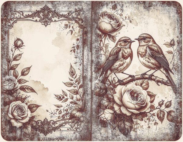 Robin Vintage Junk Journal: 60 Grungy Monochrome Papers, Ink Saver Antique Bird Scrapbook Printable — image 27