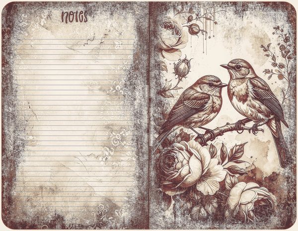 Robin Vintage Junk Journal: 60 Grungy Monochrome Papers, Ink Saver Antique Bird Scrapbook Printable — image 28
