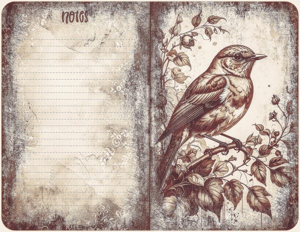 Robin Vintage Junk Journal: 60 Grungy Monochrome Papers, Ink Saver Antique Bird Scrapbook Printable — image 29