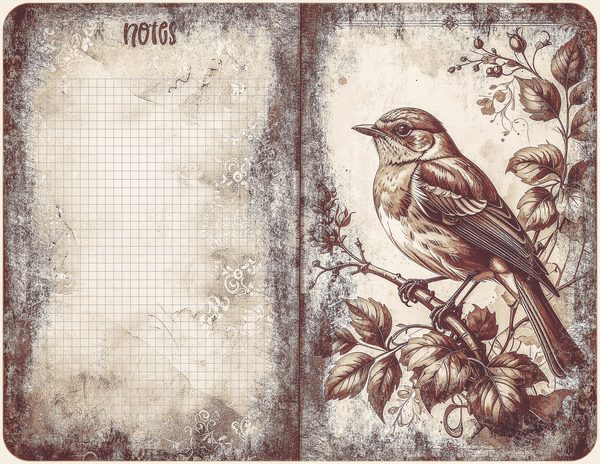 Robin Vintage Junk Journal: 60 Grungy Monochrome Papers, Ink Saver Antique Bird Scrapbook Printable — image 30