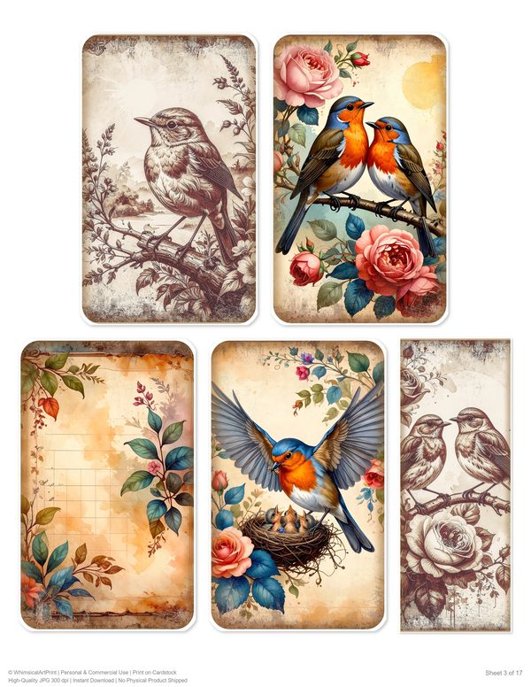 The Robin Collection Kit: 25 Printable Sheets - Vintage Fussy Cut Cards, Tags & Folio Instant Download — image 3