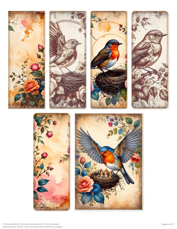 The Robin Collection Kit: 25 Printable Sheets - Vintage Fussy Cut Cards, Tags & Folio Instant Download — image 4