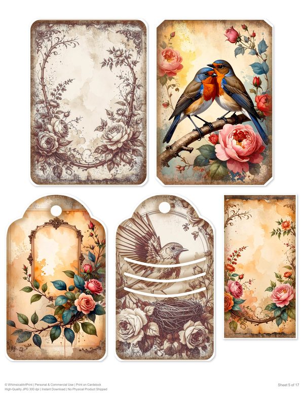 The Robin Collection Kit: 25 Printable Sheets - Vintage Fussy Cut Cards, Tags & Folio Instant Download — image 5