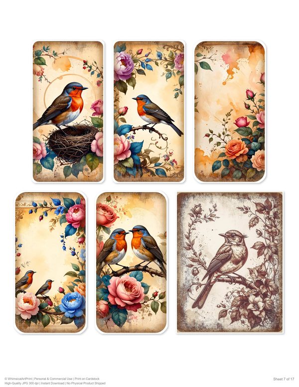 The Robin Collection Kit: 25 Printable Sheets - Vintage Fussy Cut Cards, Tags & Folio Instant Download — image 7