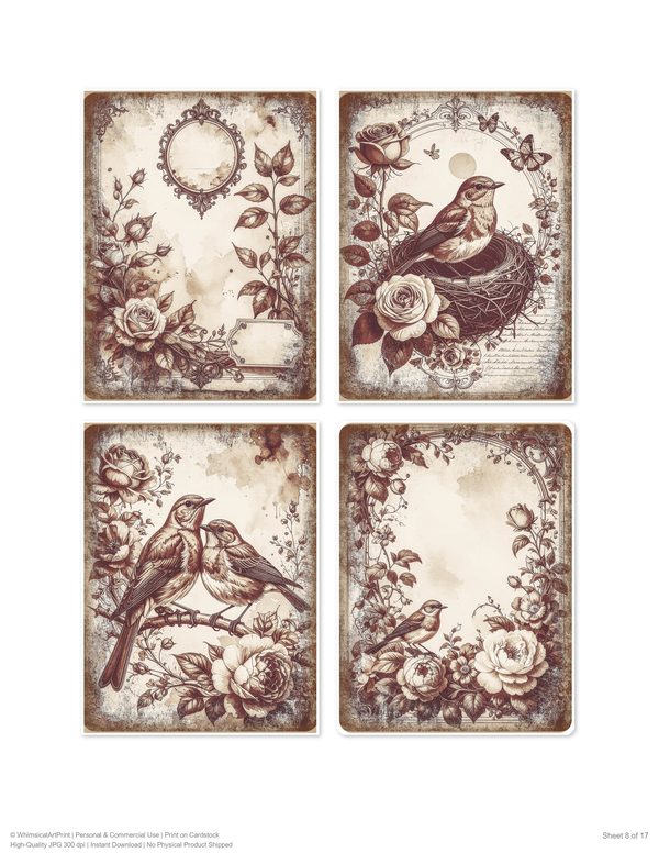The Robin Collection Kit: 25 Printable Sheets - Vintage Fussy Cut Cards, Tags & Folio Instant Download — image 8
