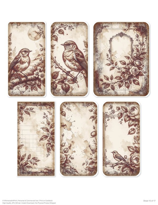 The Robin Collection Kit: 25 Printable Sheets - Vintage Fussy Cut Cards, Tags & Folio Instant Download — image 10